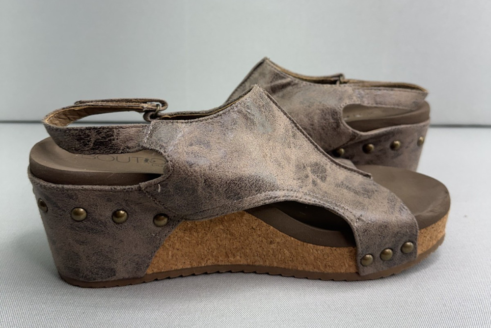 Boutique by Corkys Wedge Sandals Women's 9 Brown Studded Cork Platform Boho